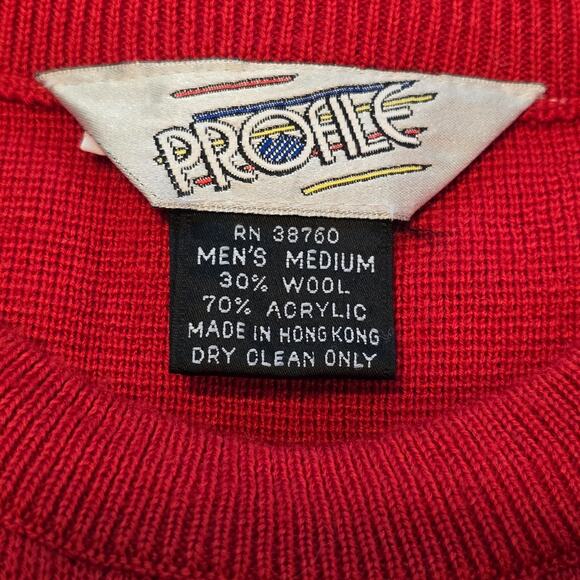 Profile Mens Vintage 80s Sweater Size Medium Red White Blue Colorblock Hong Kong - Picture 4 of 9